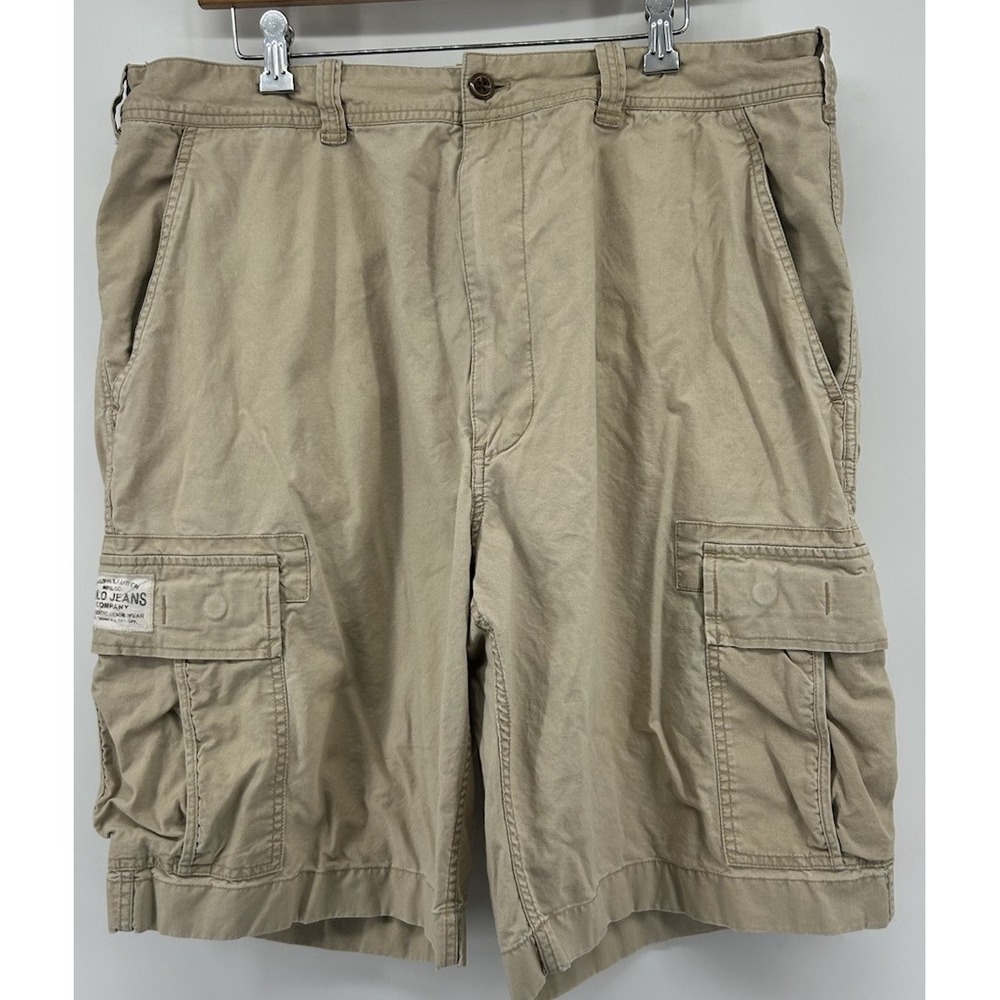Vintage Polo Jeans Co Khaki Cargo Shorts Tan Cotton Men's Size 38